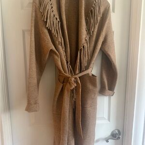 Love Token Beige Knit Cardigan with tassels